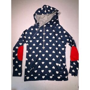 Unbranded Heart Print Hoodie Womens Medium Navy Blue Excellent